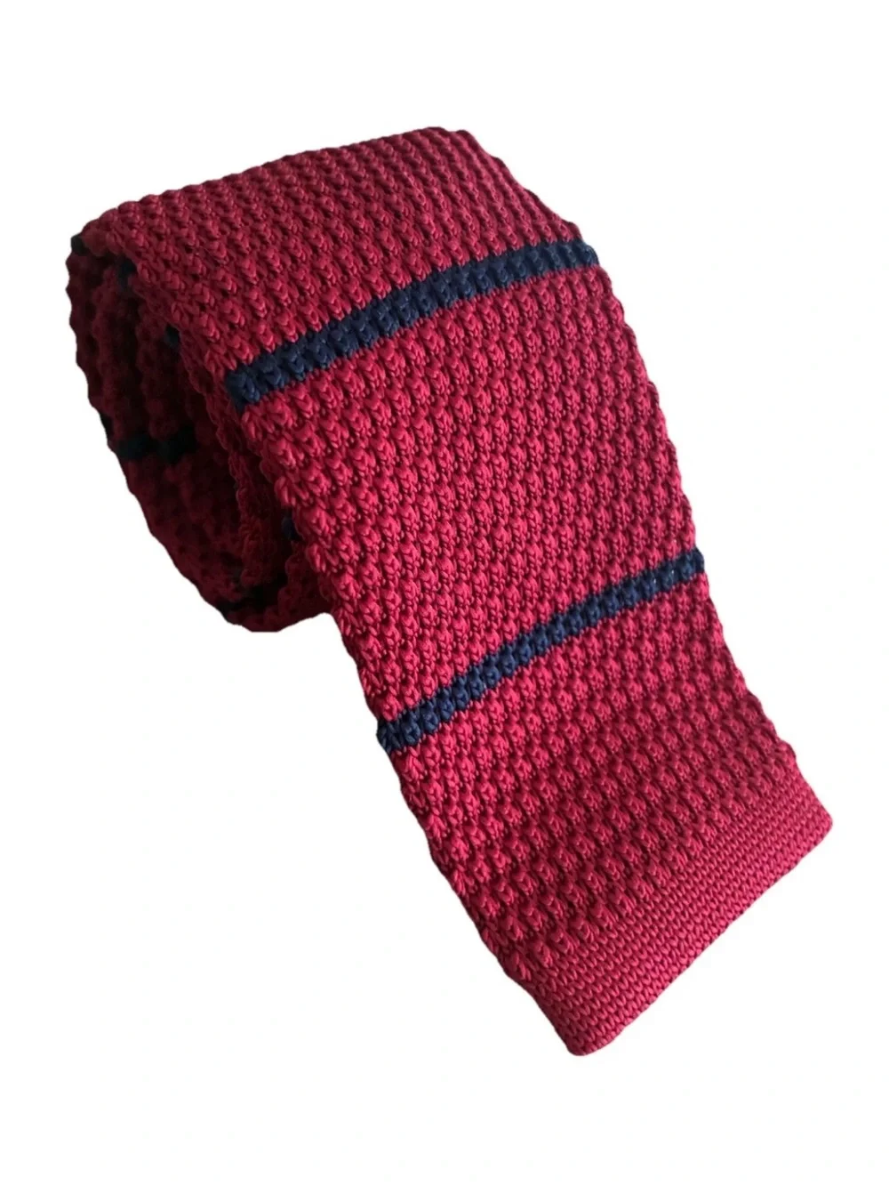 Men's knit square Red & navy blue Striped Tie, One Size Classic Length